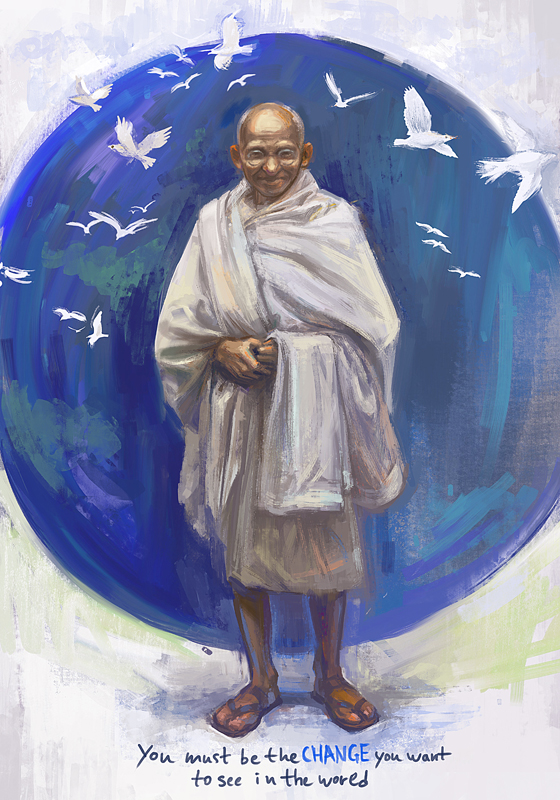 Gandhi in color Drawing by Don Lee - Pixels